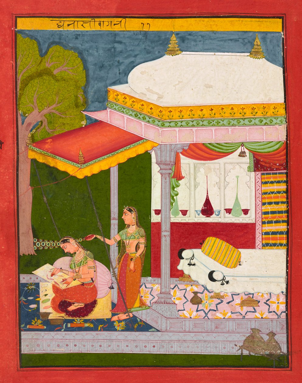 Dhanasri Ragini, folio fra en Ragamala, ca av Indian School
