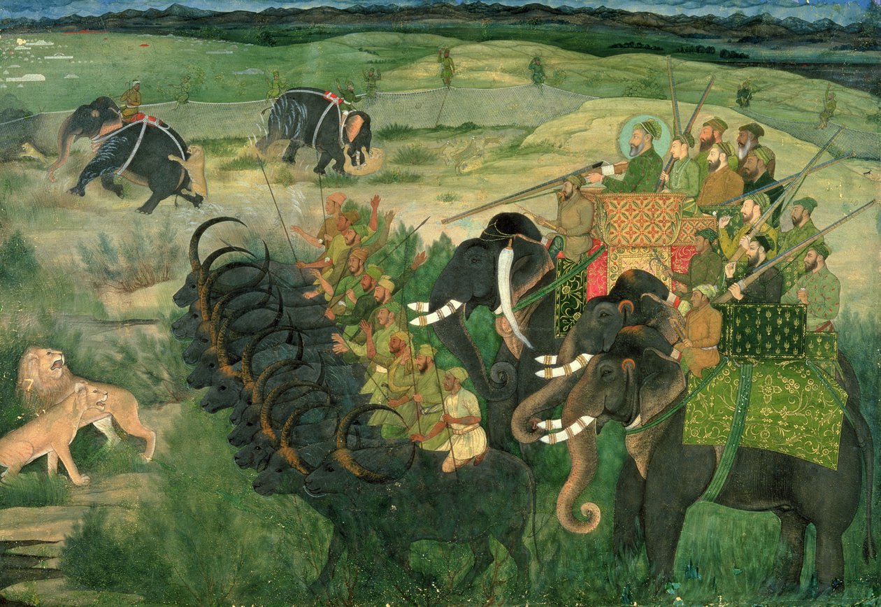 I. 11A.28 Aurangzib jakter løver, ca. 1670-80 av Indian School