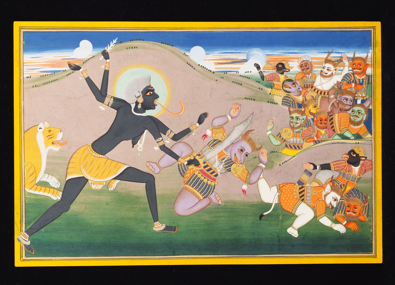 Kali dreper demoner, ca. 1800-1820 av Indian School