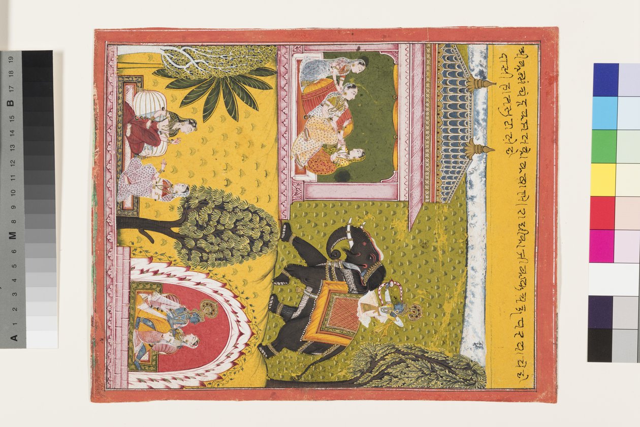 Krishna kommer til den kjærlighetssyke Radha, ca. 1700 av Indian School