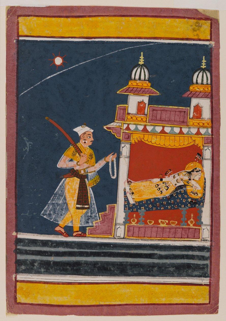Lalita Ragini, ca. 1650 (wc og gull på papir) av Indian School