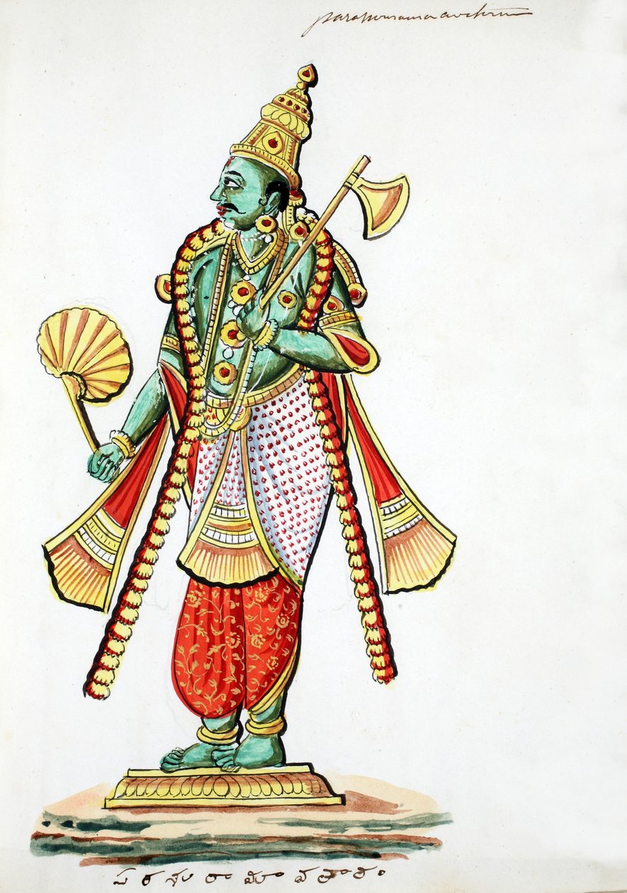 Rama-med-øksen (Parashurama) (wc på papir) av Indian School