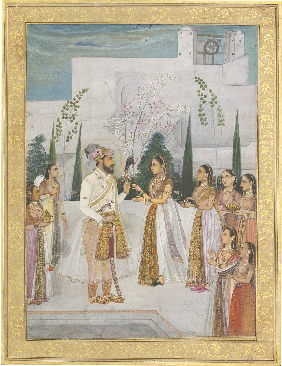 Shah Jahan presenterer juveler til en prinsesse av Indian School