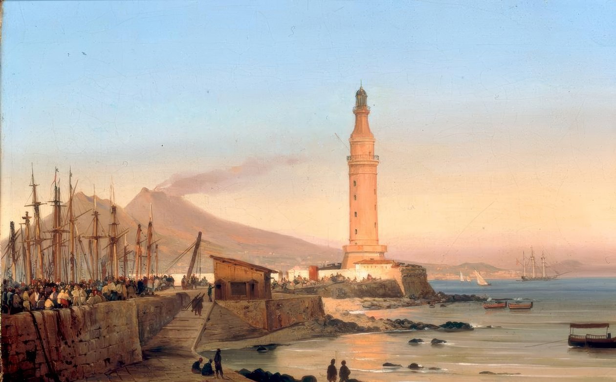 Utsikt over Santa Lucia fyrtårn i Napoli av Ippolito Caffi
