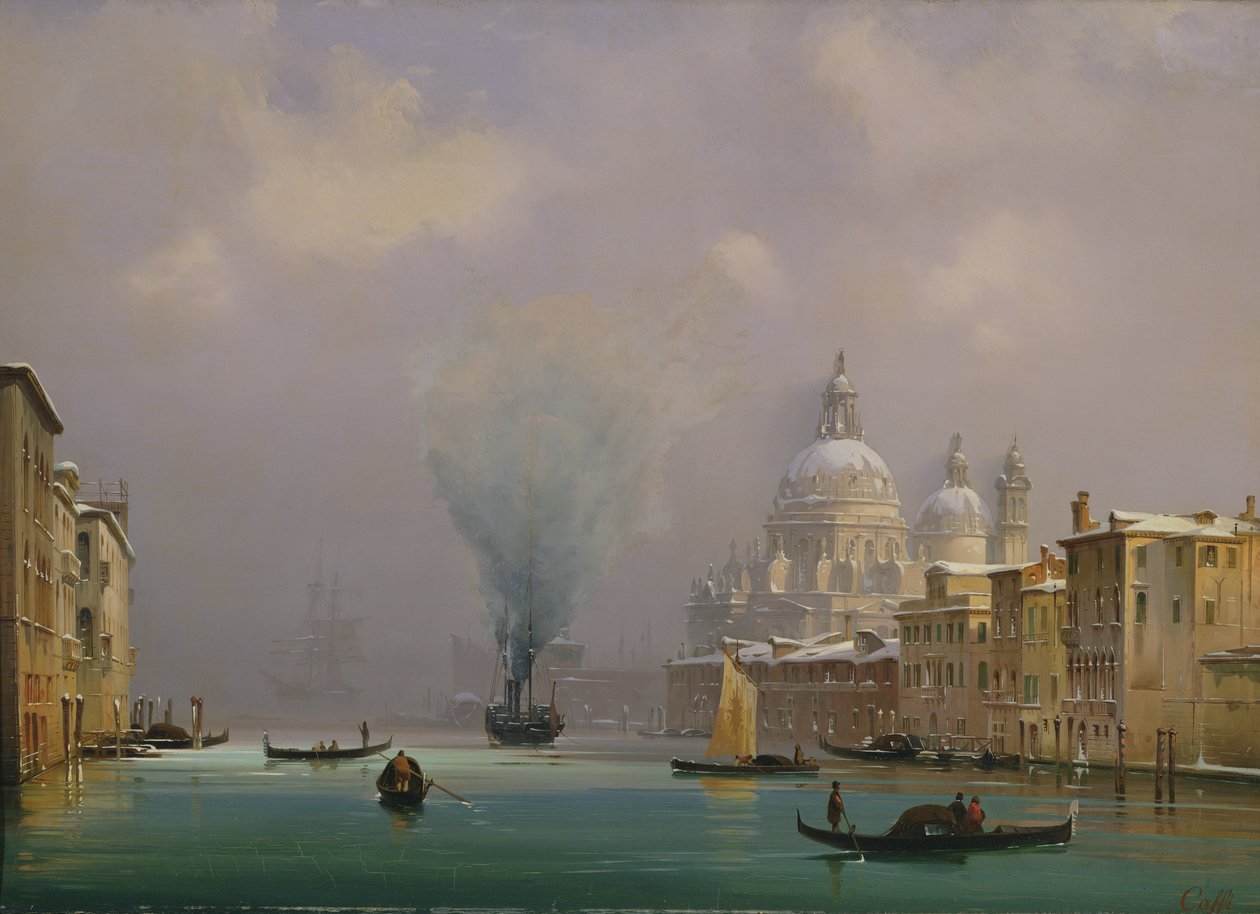 Venezia under snø, ca. 1840 av Ippolito Caffi