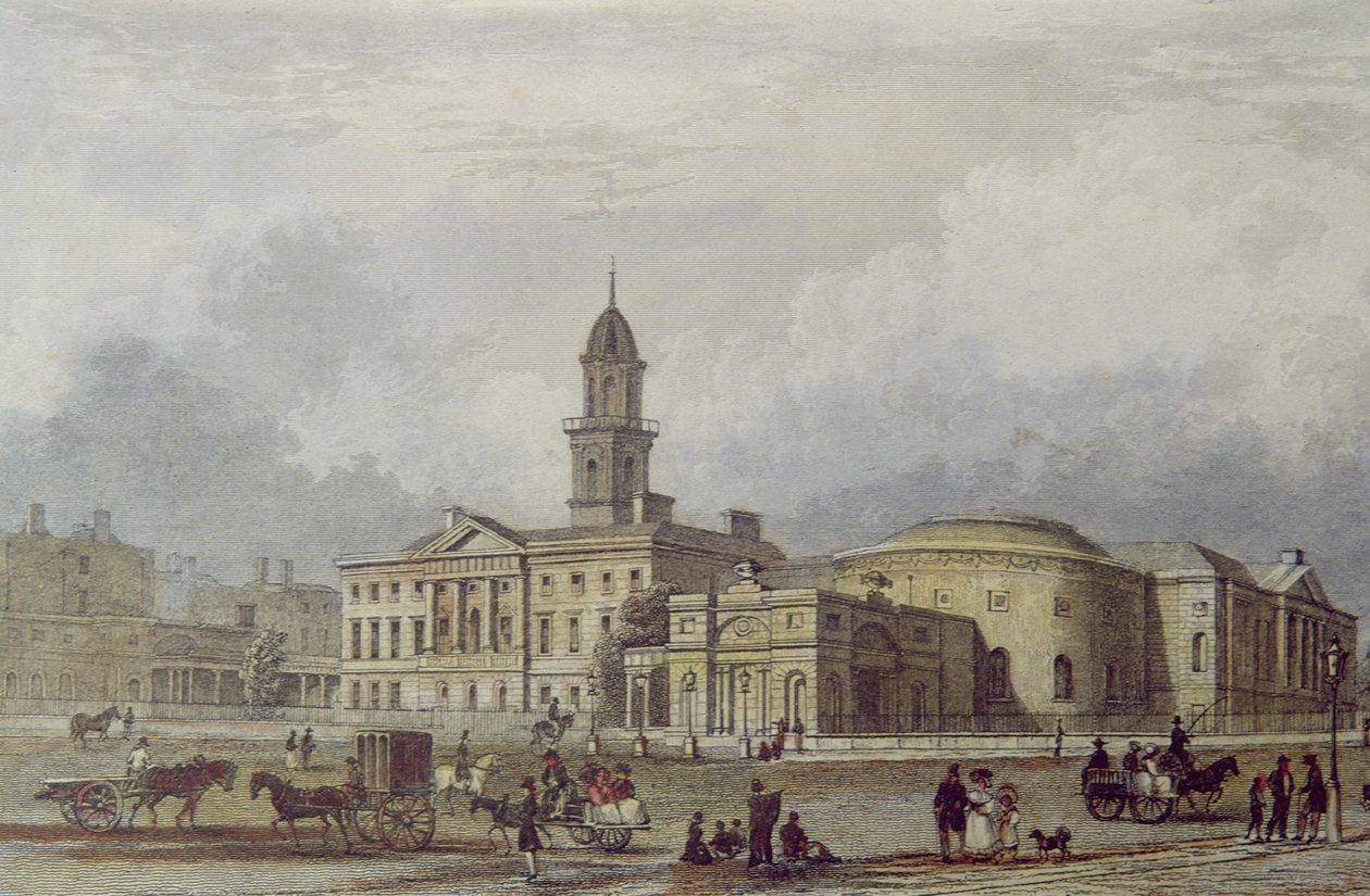 Rotunda Hospital, Dublin (fargelitografi) av Irish School