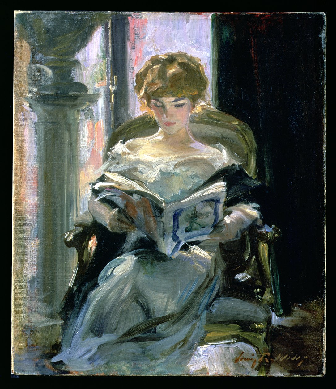 Kvinne leser (olje på lerret) av Irving Ramsay Wiles