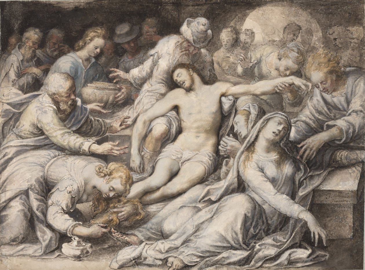 PD.5-1957 Klagesangen over den døde Kristus, ca. 1585 (wc und gouache) av Isaac Oliver