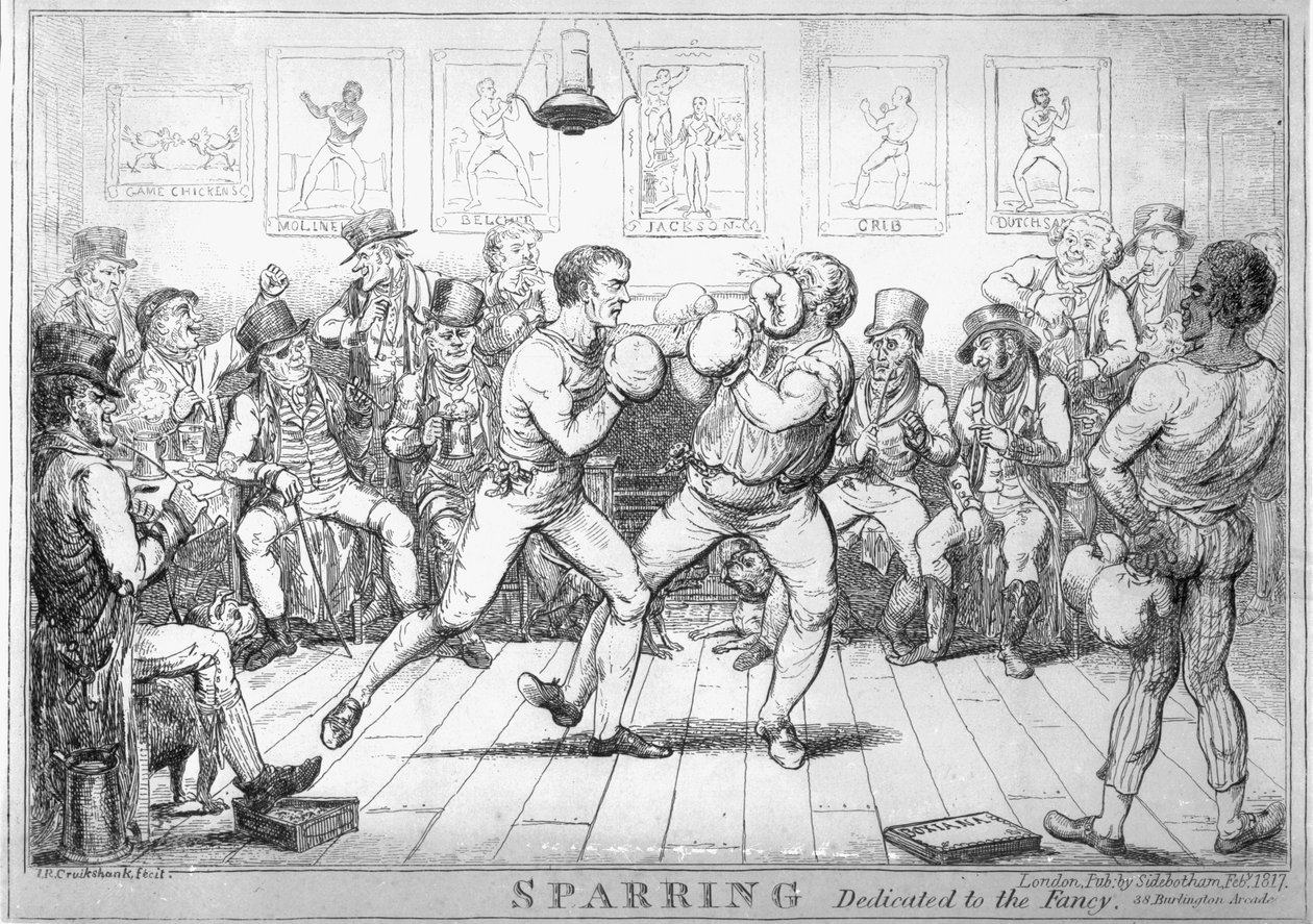 Sparring, 1817 av Isaac Robert Cruikshank