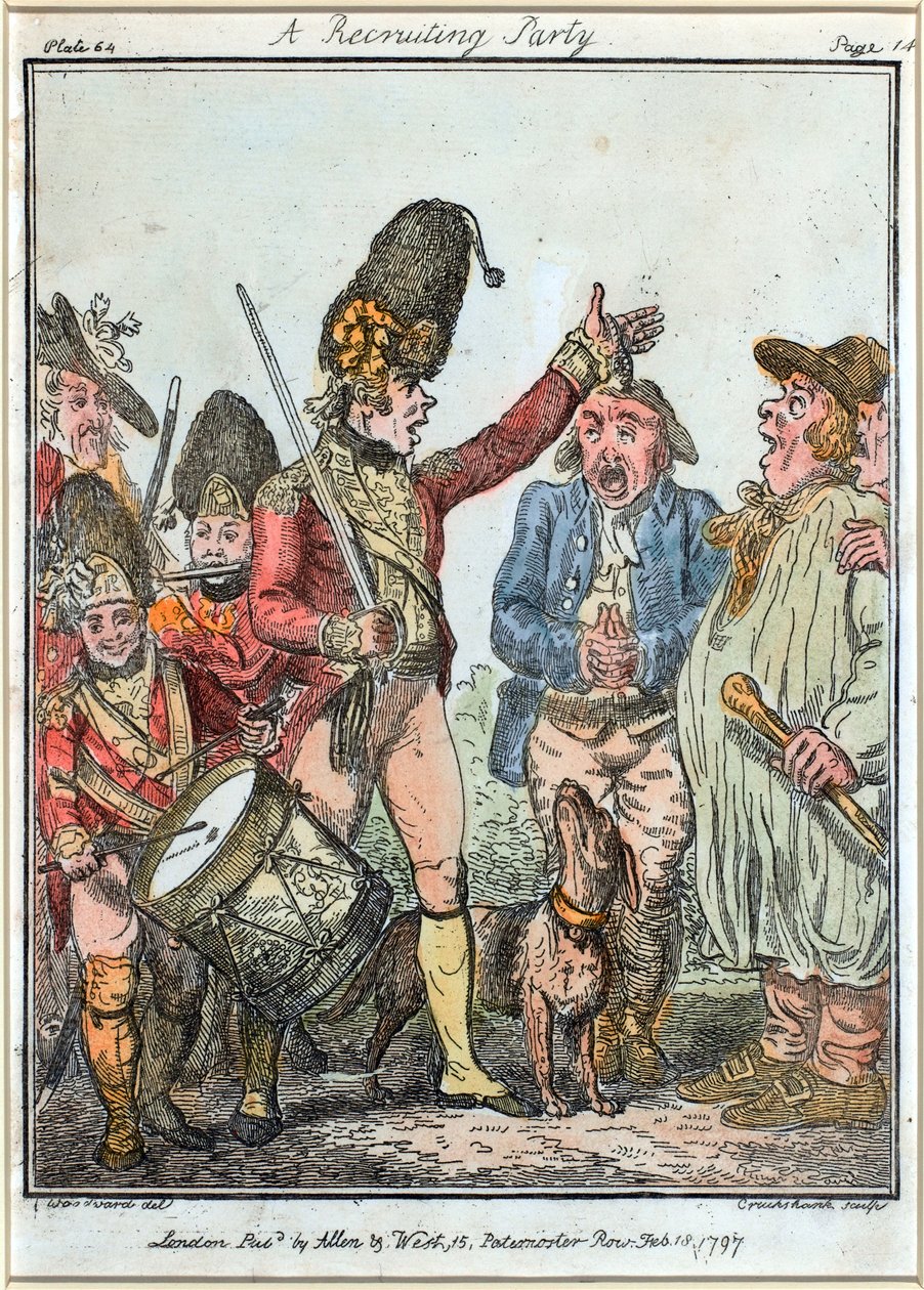 "Et rekrutteringsparti" av Isaac (after) Cruikshank