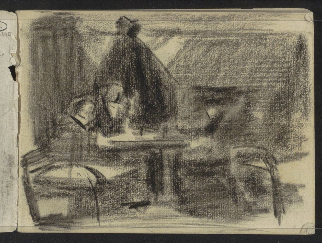 Figurer ved et bord i et interiør av Isaac Israels
