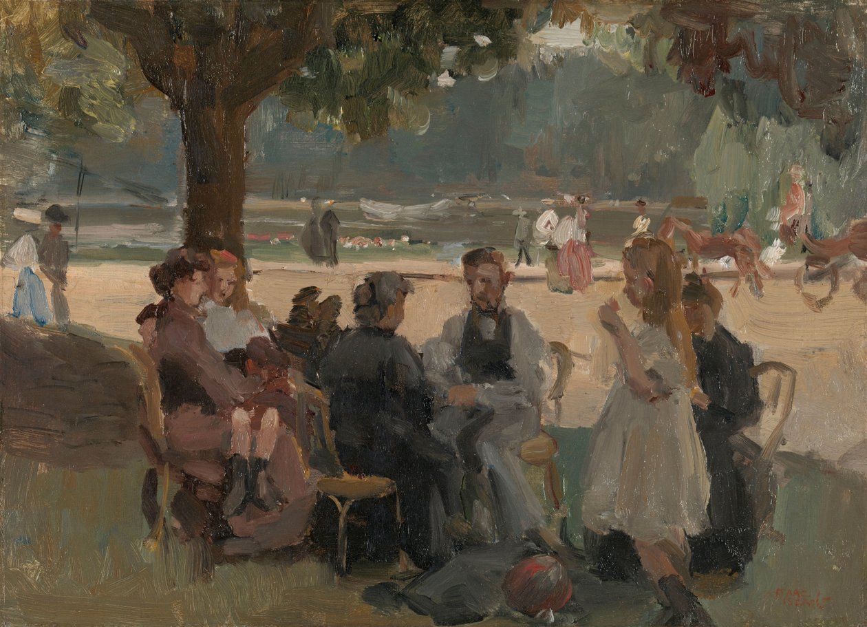 In the Bois de Boulogne near Paris   1396398   no       norwegian Successfully Translated  Original: Pavillon du festival de Printemps a Schonbrunn, Vienne - Pavilion to the Fair Spring in Schoenbrunn - Anton Ebert (1845-1896). Oil on wood Dimension : 65x5 av Isaac Israels