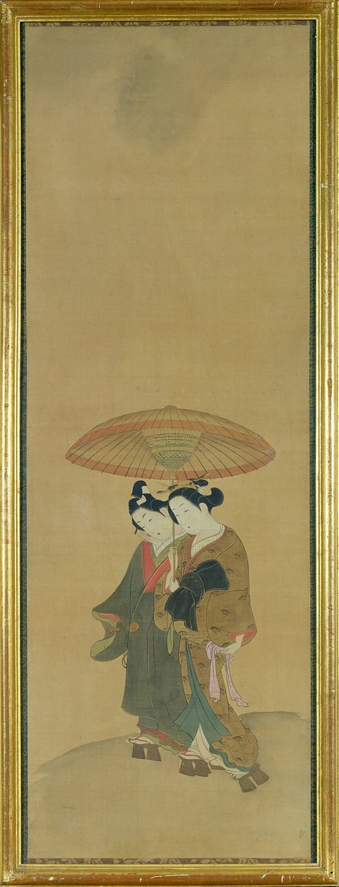 To elskere under en paraply (blekk og farge på silke) av Ishikawa Toyonobu