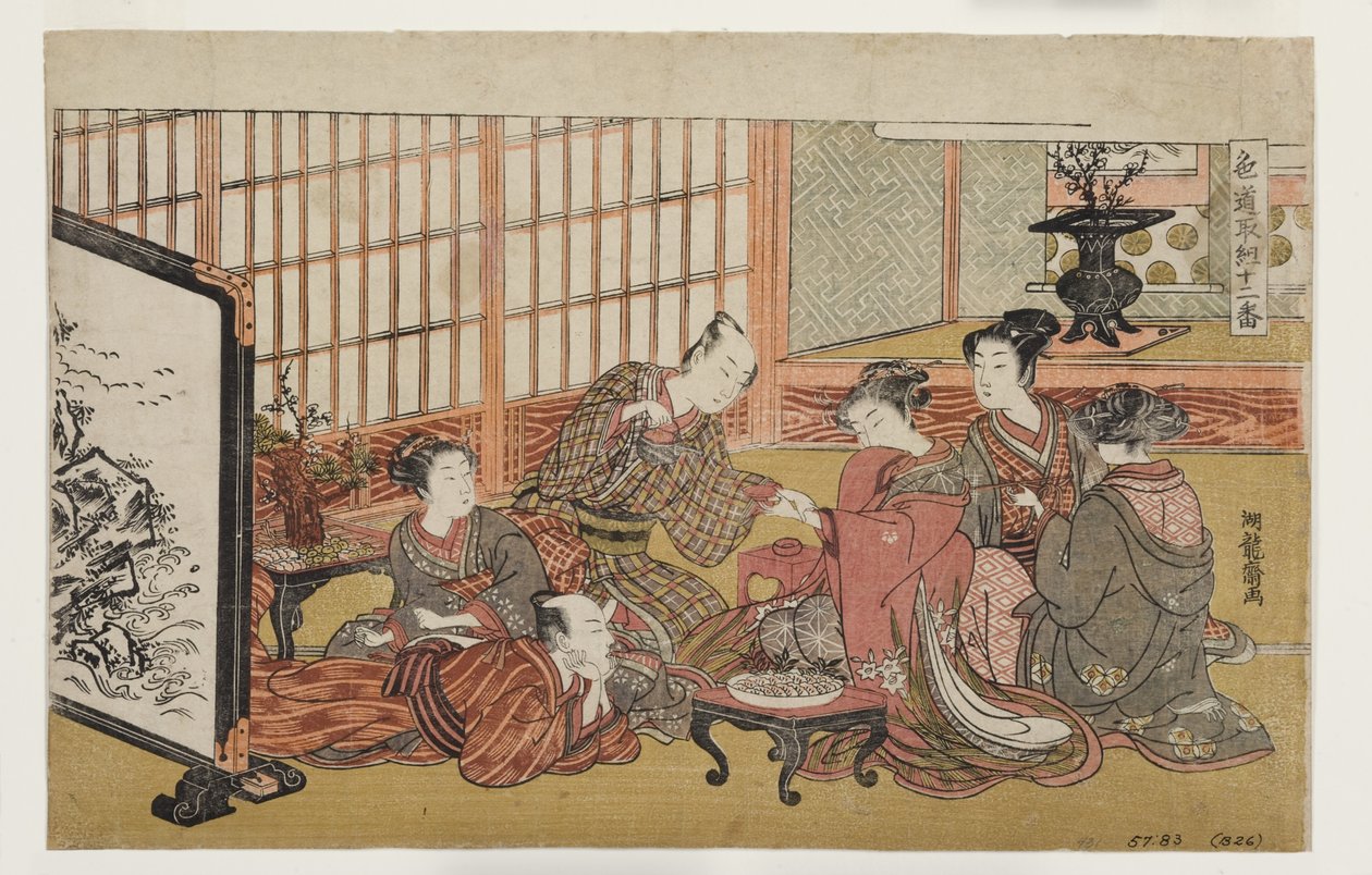 Bankett i en velstående husholdning, 1770-74 (treblokk) av Isoda Koryusai