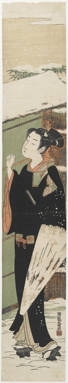 Ung mann ved en port som en likning av Kabuki Play Women