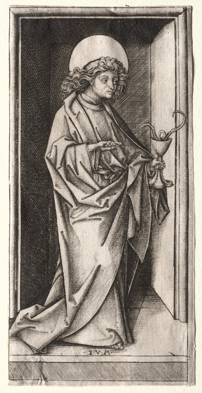 St. Johannes med slange i kalk. av Israhel van Meckenem