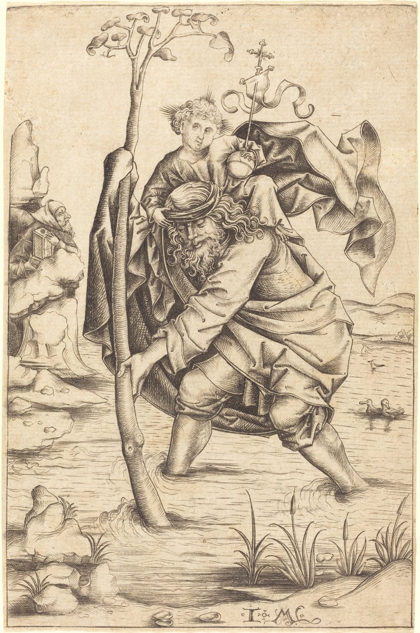 Den hellige Christopher av Israhel van Meckenem after Master of the Housebook