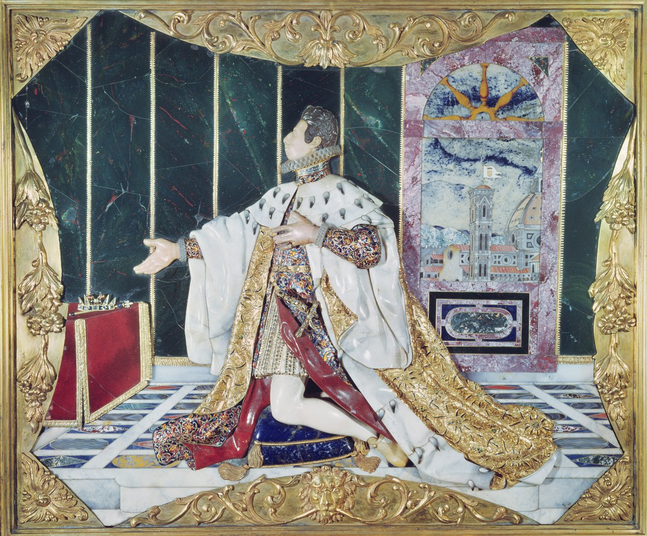 Ex-voto, 1617-24 (pietra dura, emalje, edelstener og forgylt bronseramme) av Italian School
