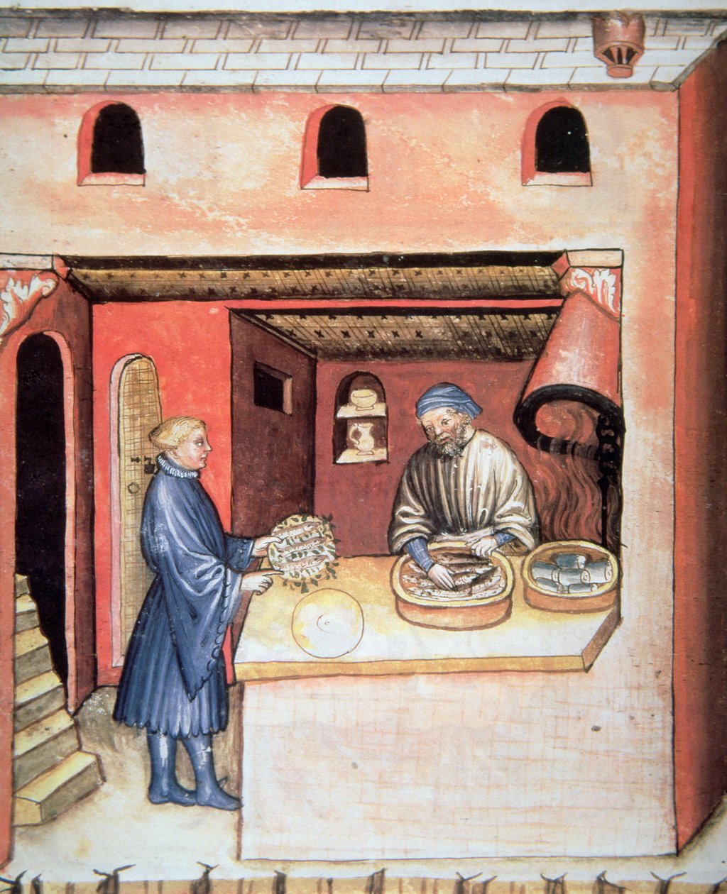 Fol.83v Fisk marinert i eddik, illustrasjon fra Tacuinum Sanitatis Codex Vindobonensis av Italian School