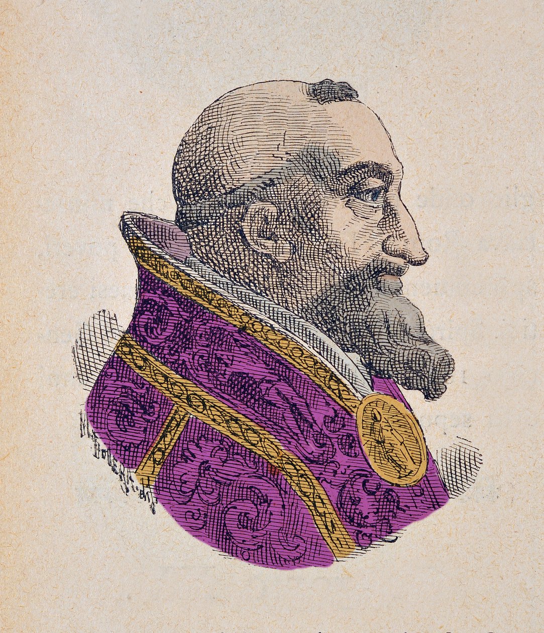 Portrett av paven Gregoire XV (Gregorio, Gregorius eller Gregory) (1621-1623), 1898 (gravering med senere fargelegging) av Italian School
