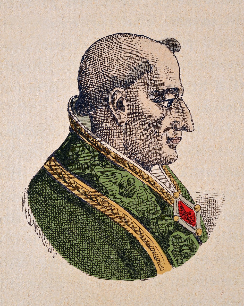 Portrett av paven Pie III (Pius eller Pio) (1503), 1898 (gravering med senere fargelegging) av Italian School