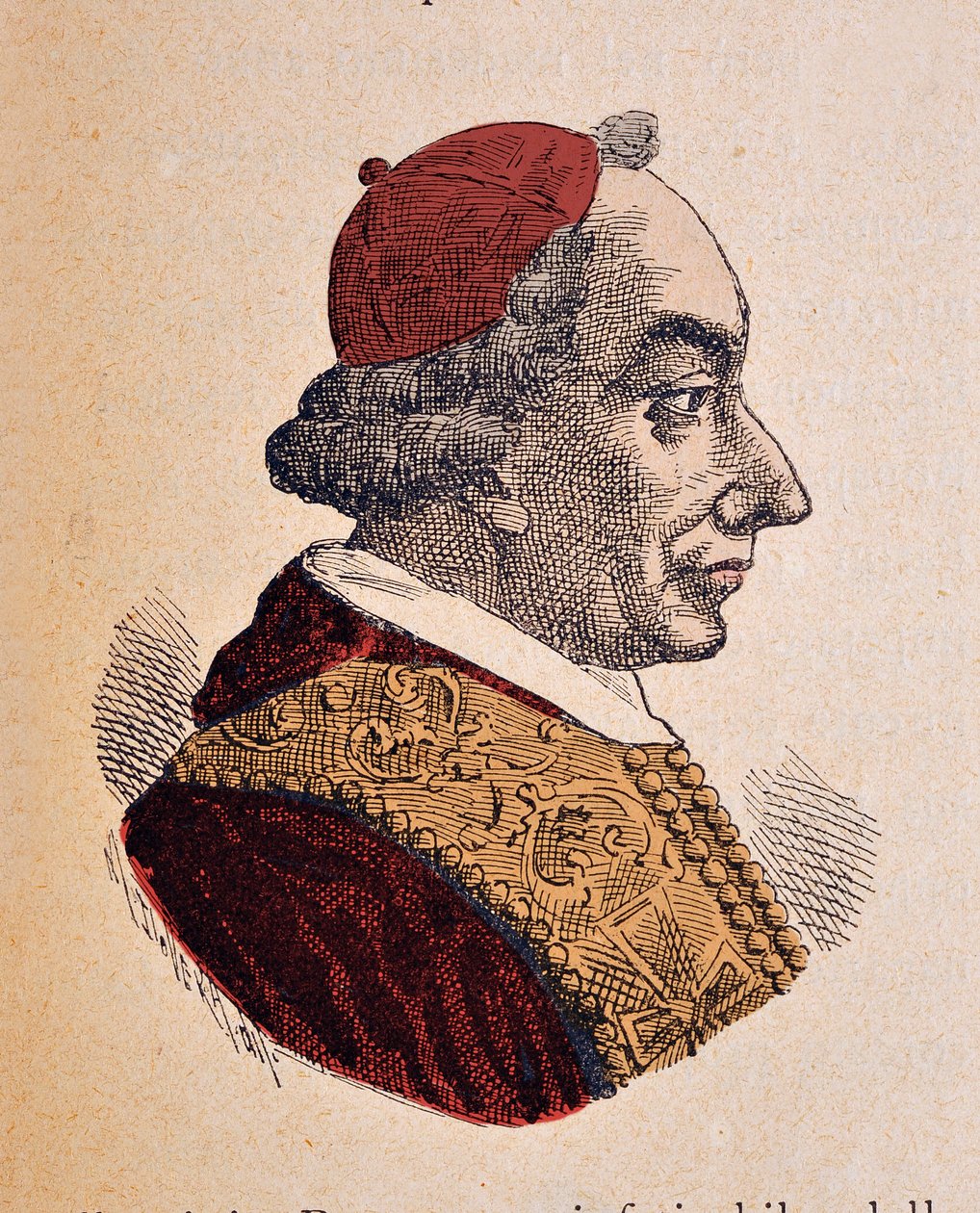 Portrett av paven Pie VI (Pius eller Pio eller Giovanni angelo Braschi) (1775-1799), 1898 (gravering med senere fargelegging) av Italian School