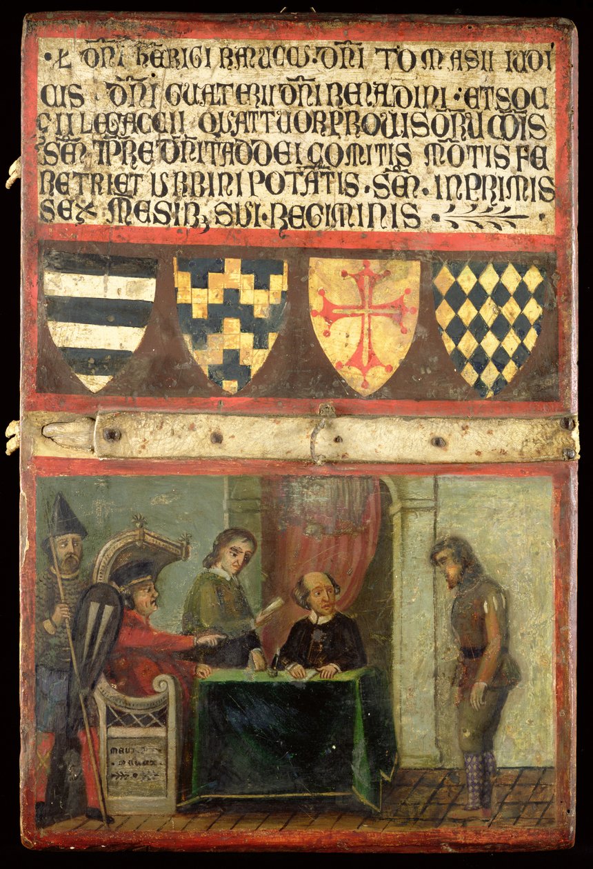 Scene of Justice with Four Coats of Arms, 1273 av Italian School