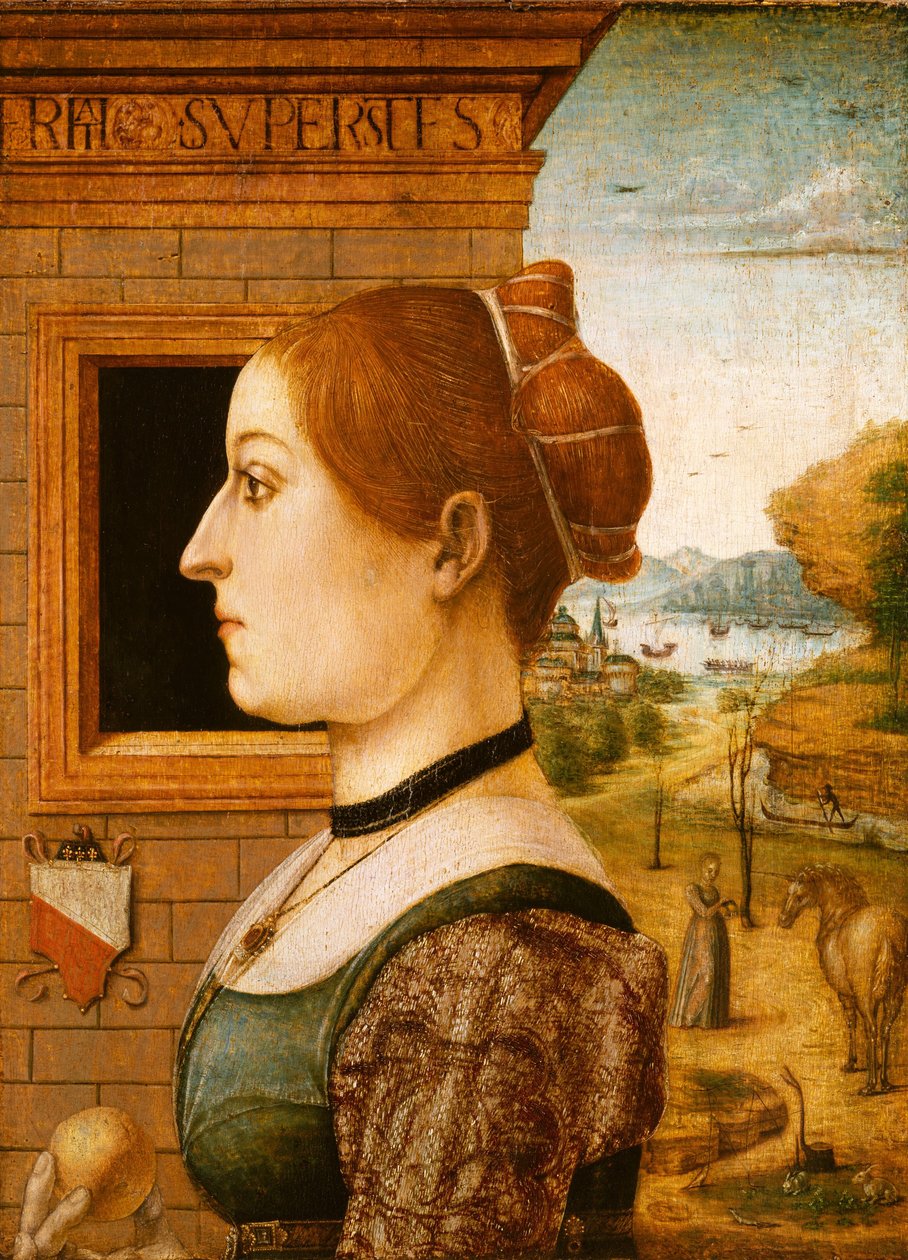 Portrait of a Woman, ca. 1494 (tempera på tre) av Italian School Italian School