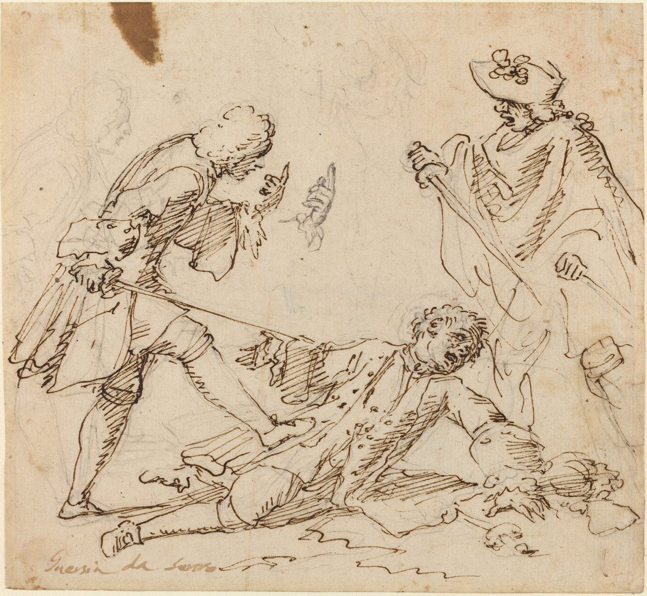 Tre menn som kjemper av Italian 17th or 18th Century