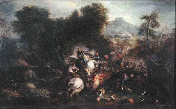 Battle Scene (olje på lerret) av Italian School