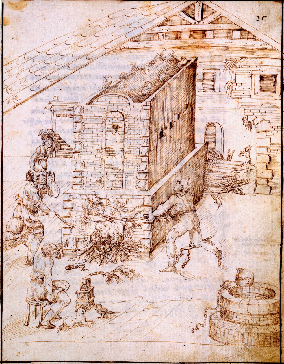 Fire an Early Kiln, ca. 1630-tallet (manuskript vellum) av Italian School