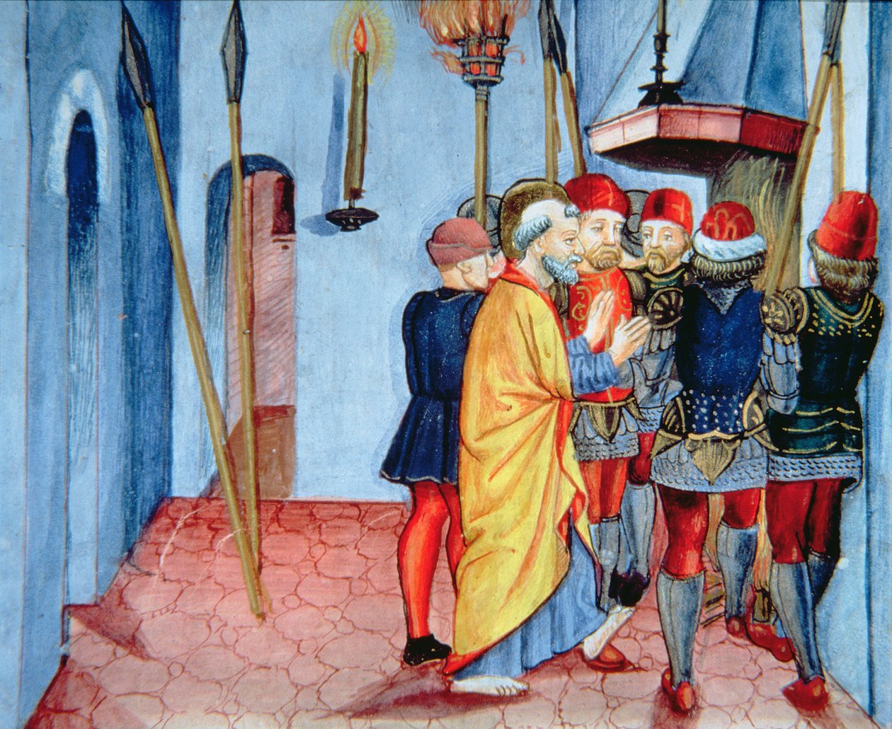Fol.107v Peter fornekter Kristus (vellum) av Italian School