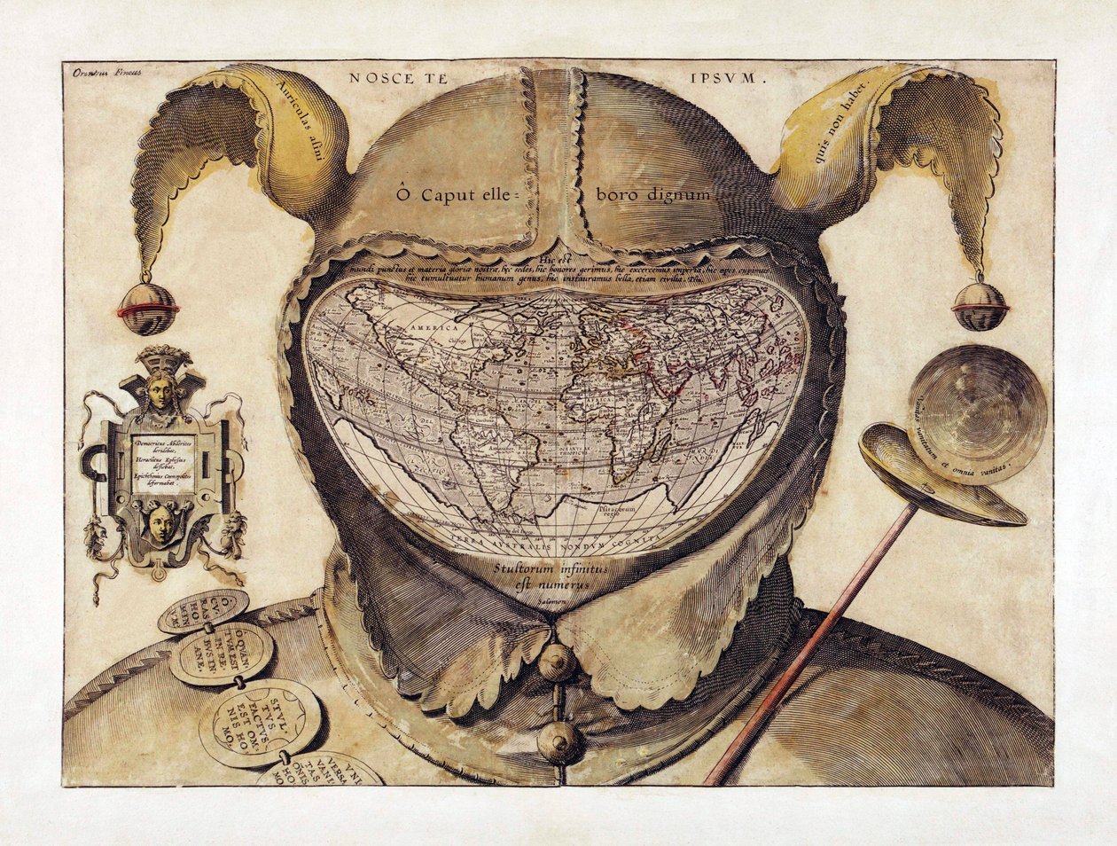 Fool's Cap verdenskart, ca. 1590 (gravering) av Italian School