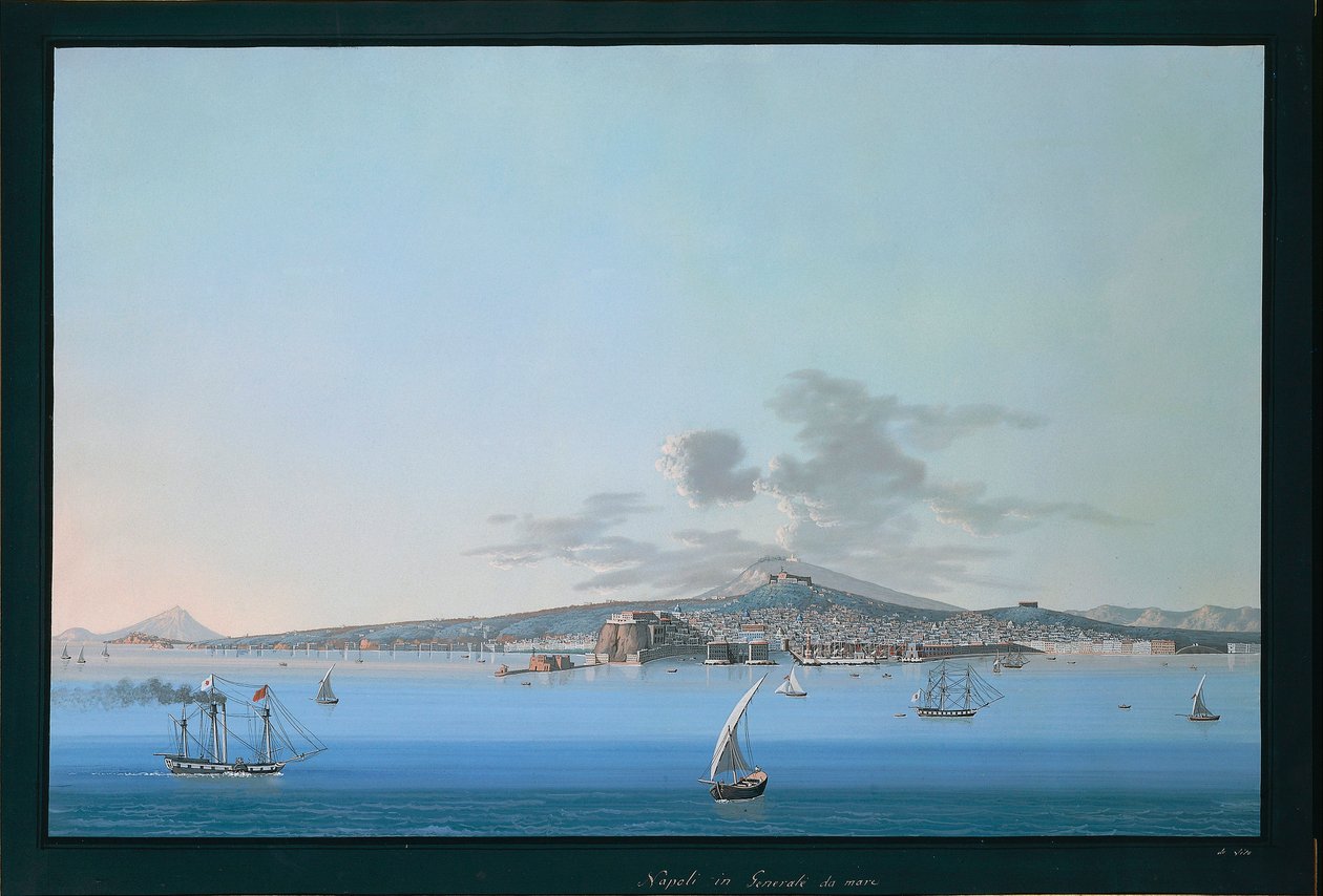 Generell utsikt over Napoli fra havet av Italian School