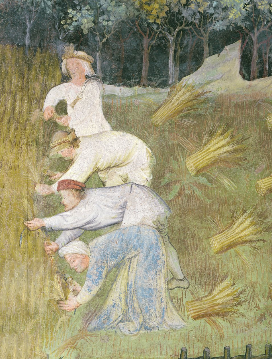 Høsting av hvete, detaljer (fresco) av Italian School