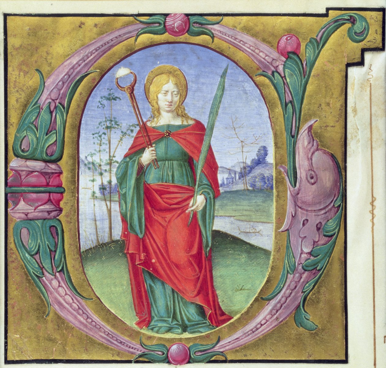 Historikert initial G som viser St. Agatha av Italian School