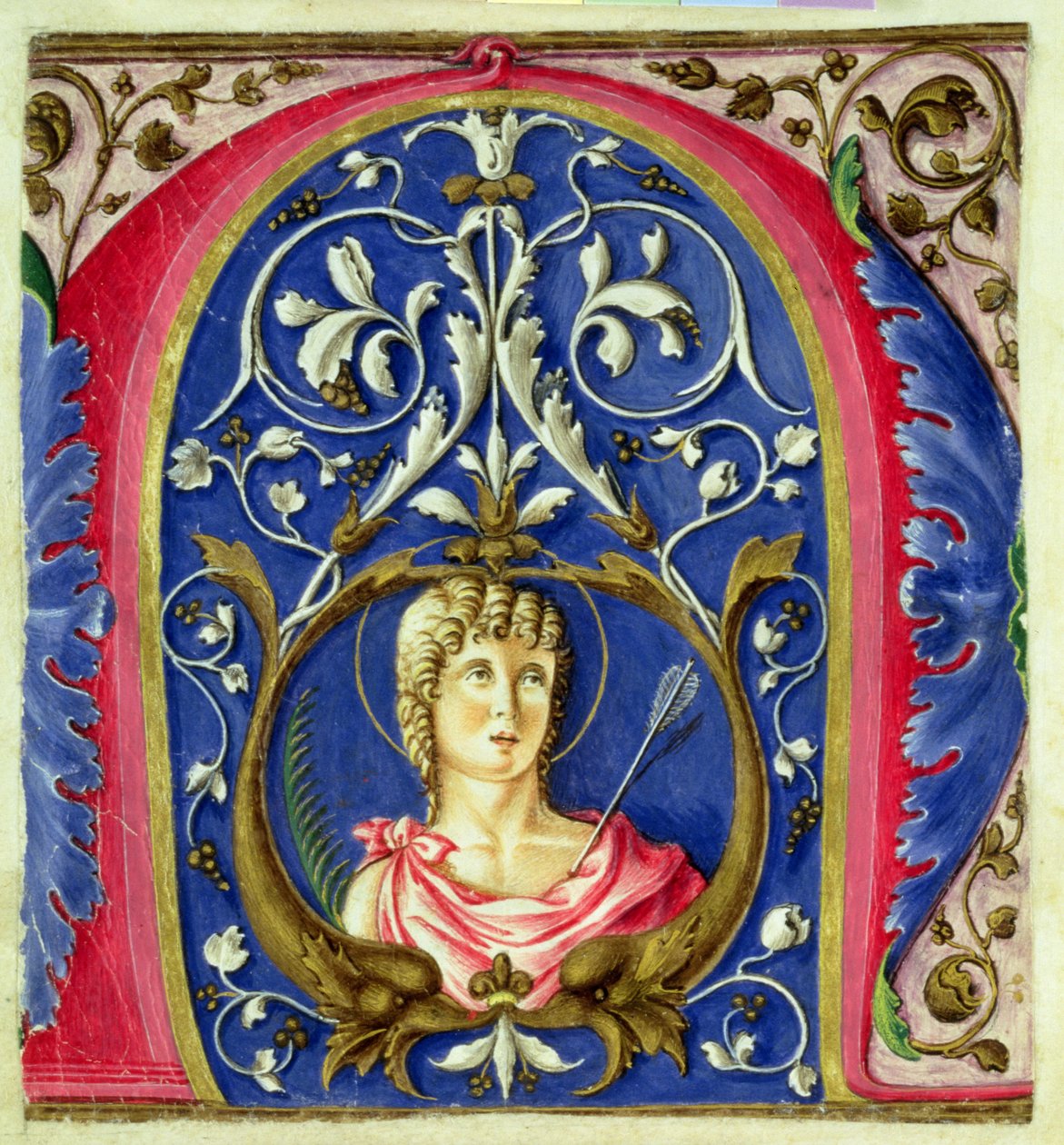 Historikert initial N som viser St. Sebastian av Italian School