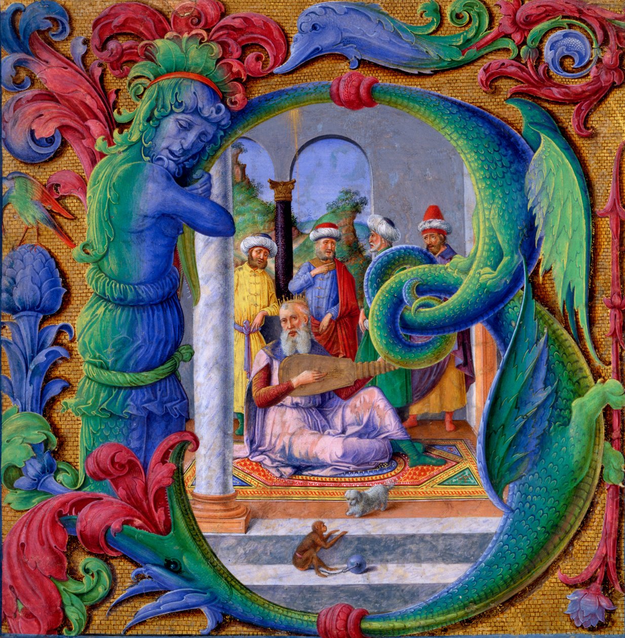 Opplyst initial B (tempera på pergament) av Italian School