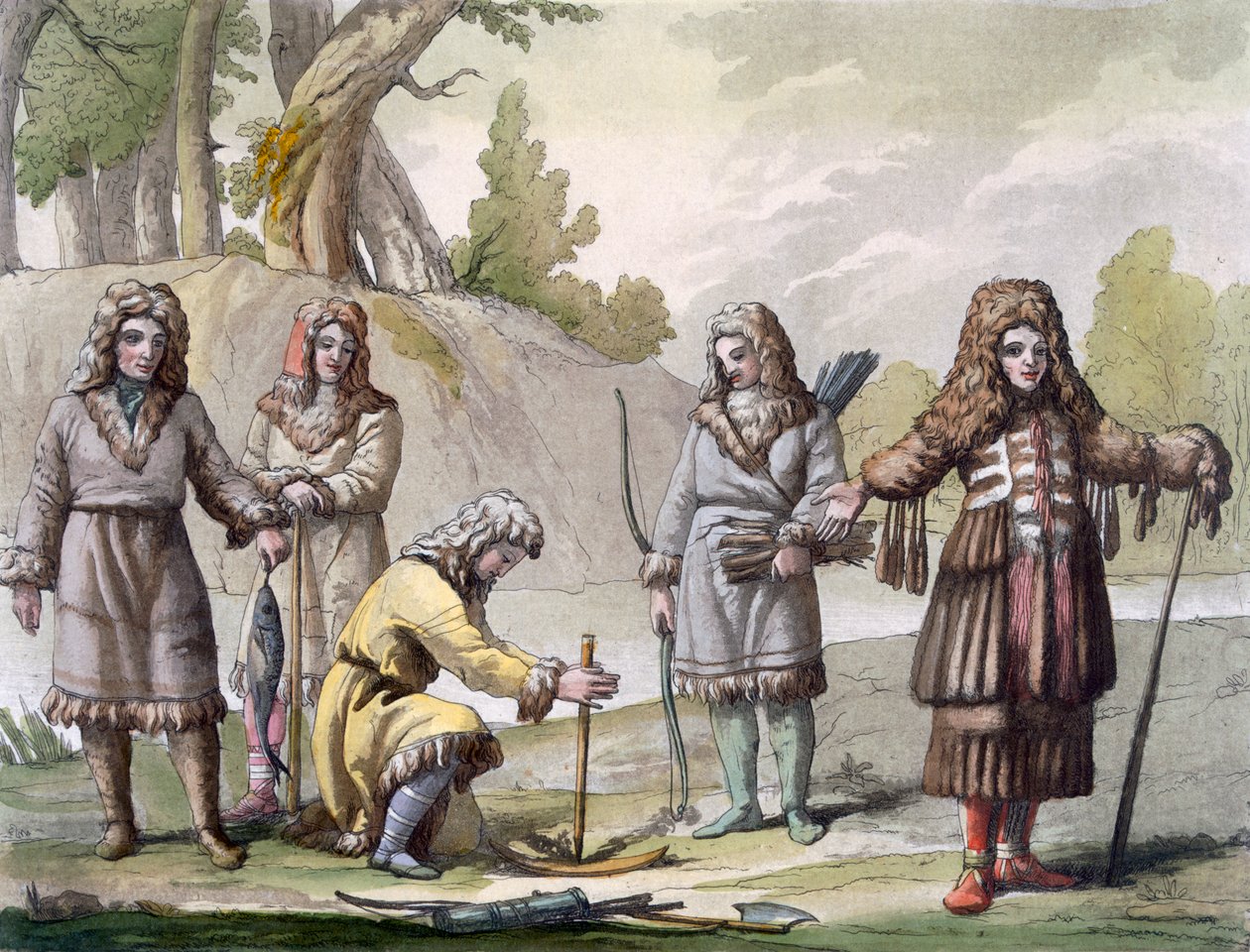 Menn fra Kamchatka, langt øst i Russland, ca. 1820-30-tallet av Italian School