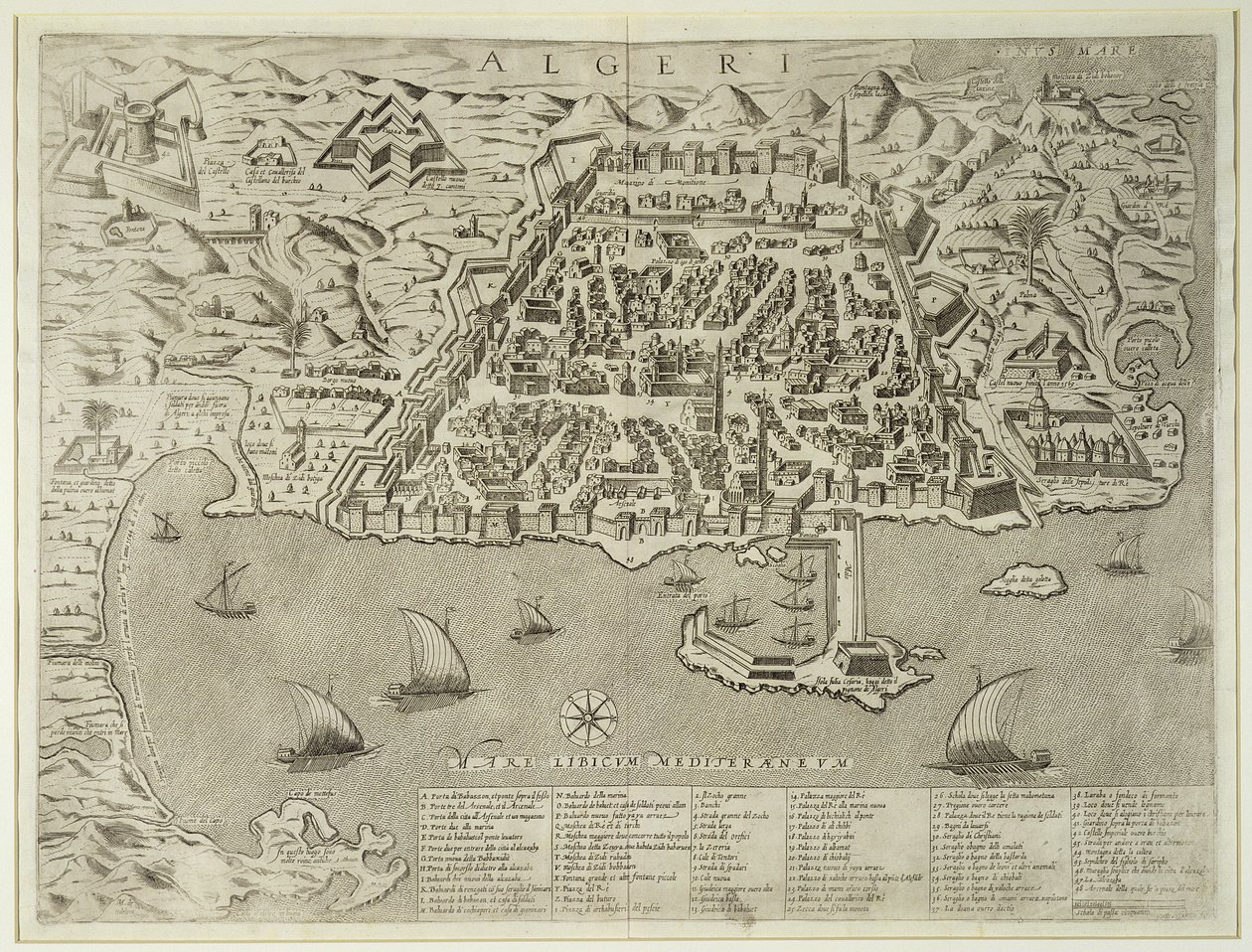 Havn og by i Alger, ca. 1572 av Italian School