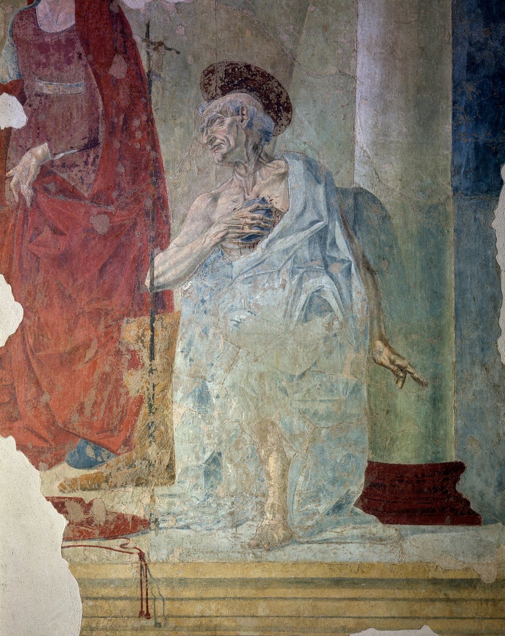 St. Jerome som en angrende. Detalj. Fresco av Italian School