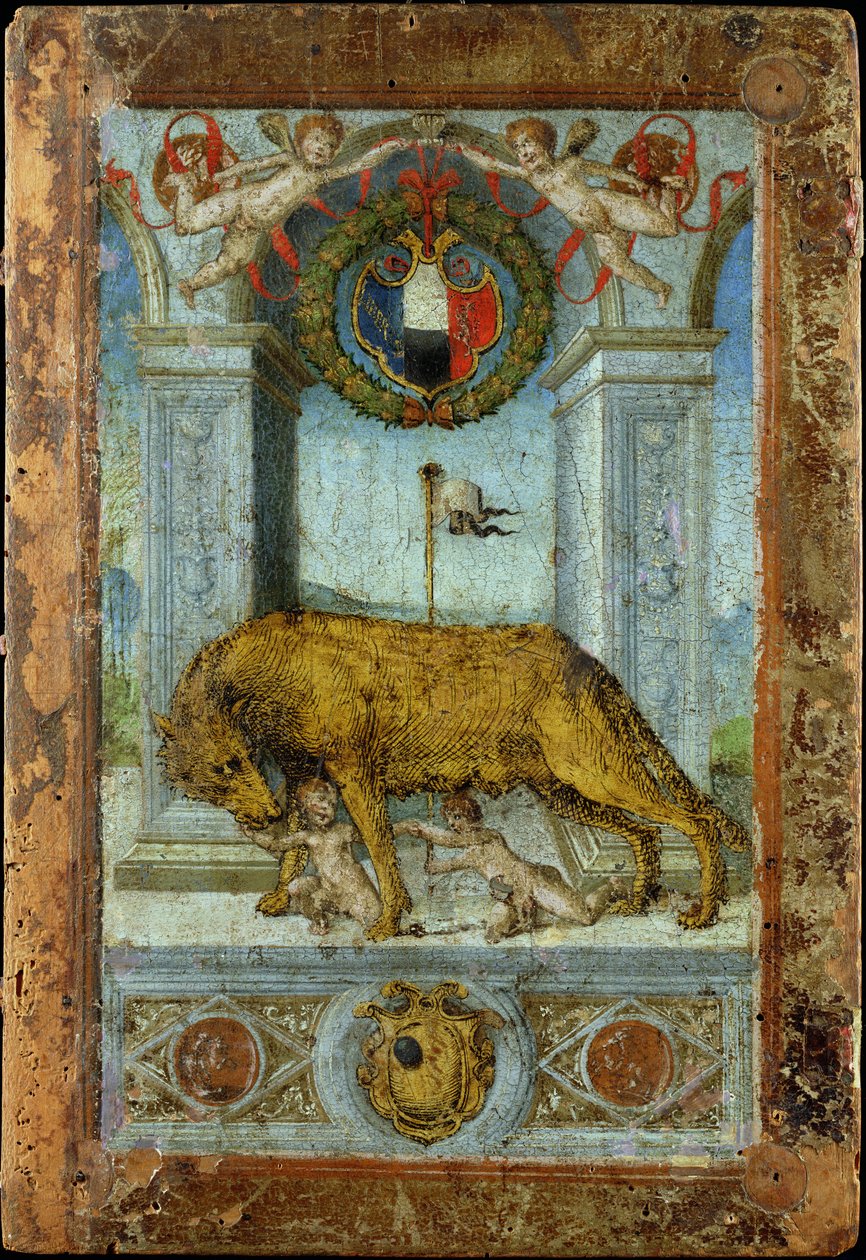 Hun-ulven som dier Romulus og Remus av Italian School