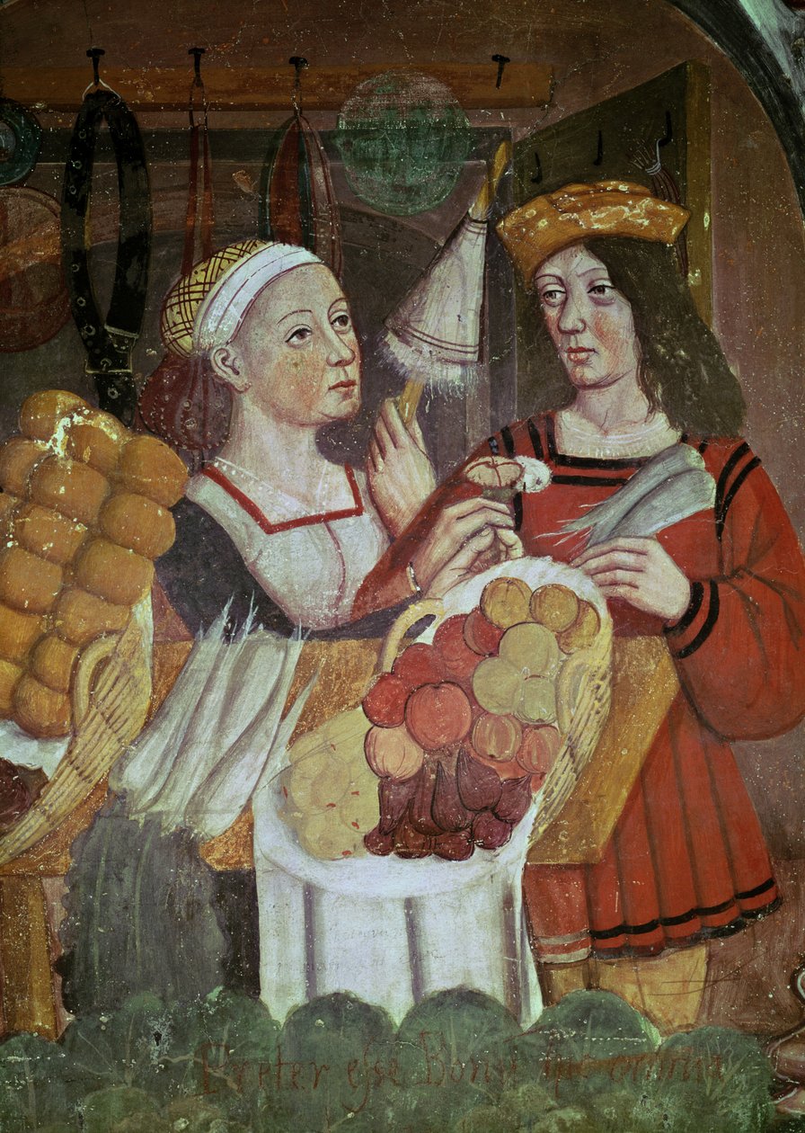 Grønnsaksmarkedet (fresco) (detalj) av Italian School