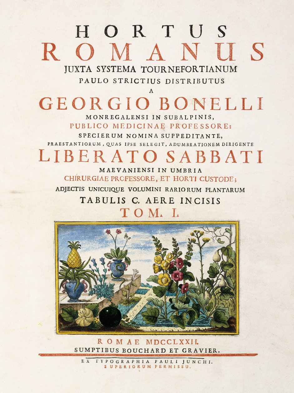 Tittelside fra "Hortus Romanus", 1772-1784 av Italian School