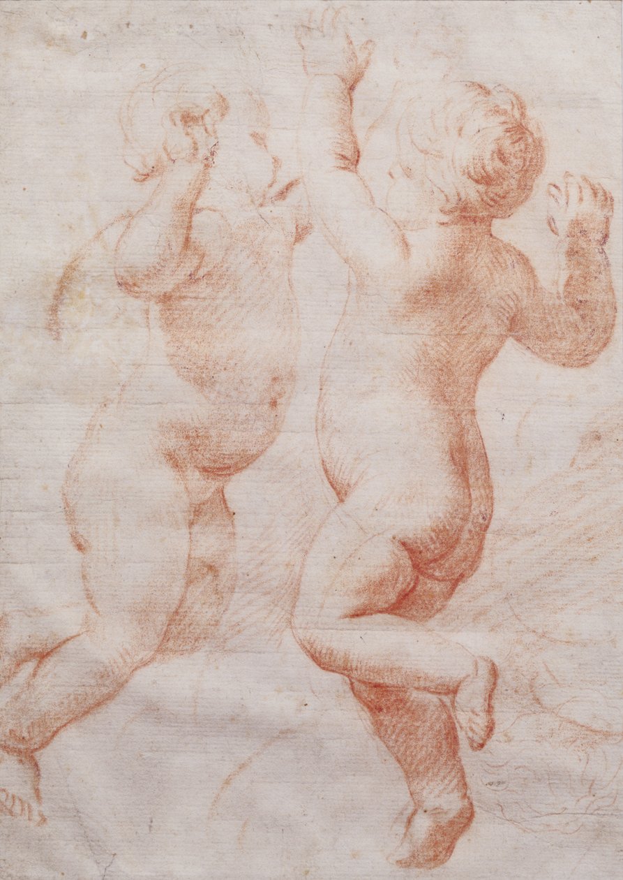 To dansende putti, ca. 1700 (rødt kritt) av Italian School