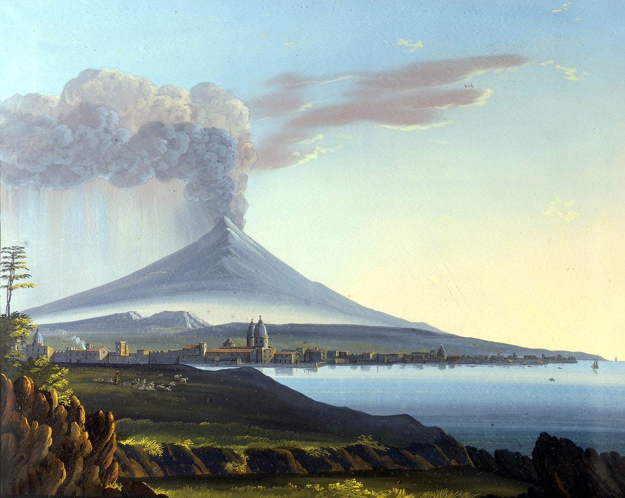Utsikt over Etna i utbrudd av Italian School