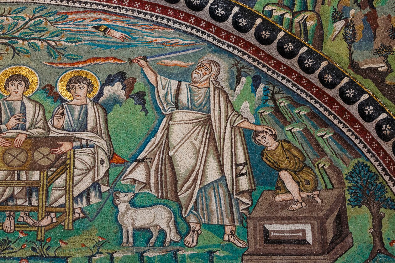 Abraham og Isak (mosaikk) av Italian School Italian School