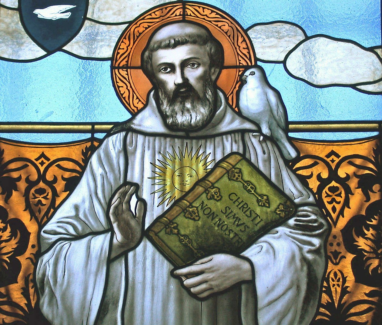 Vindu som viser St. Columbanus (detalj) av Italian School Italian School