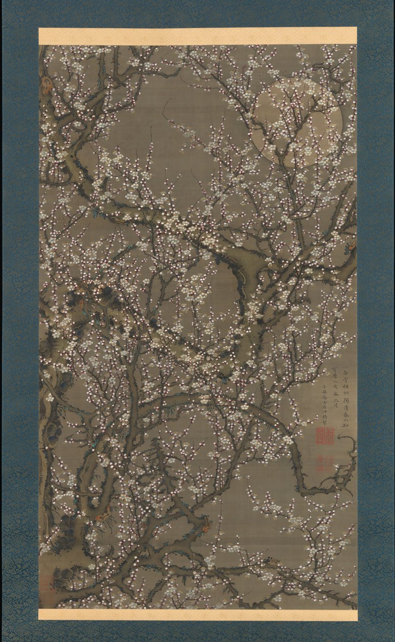 Hvit plommeblomstring og måne, 1755. av Ito Jakuchu