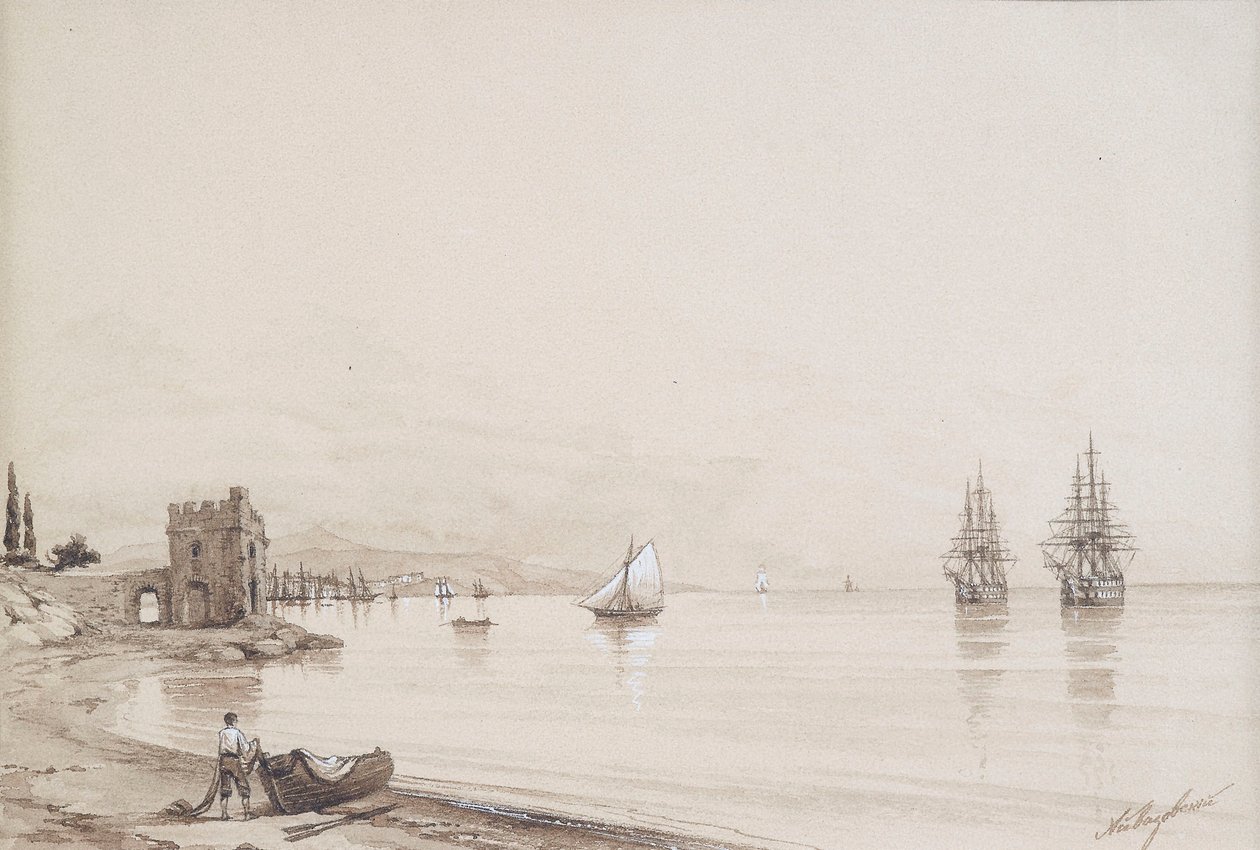 Utsikt til en bukt med mange seilskip (Feodosia?) av Ivan Konstantinovich Aivazovsky